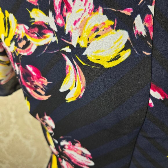 Banana Republic Size 2P Navy Blue Floral Minidress High Neck Cutout Detail - Picture 12 of 16